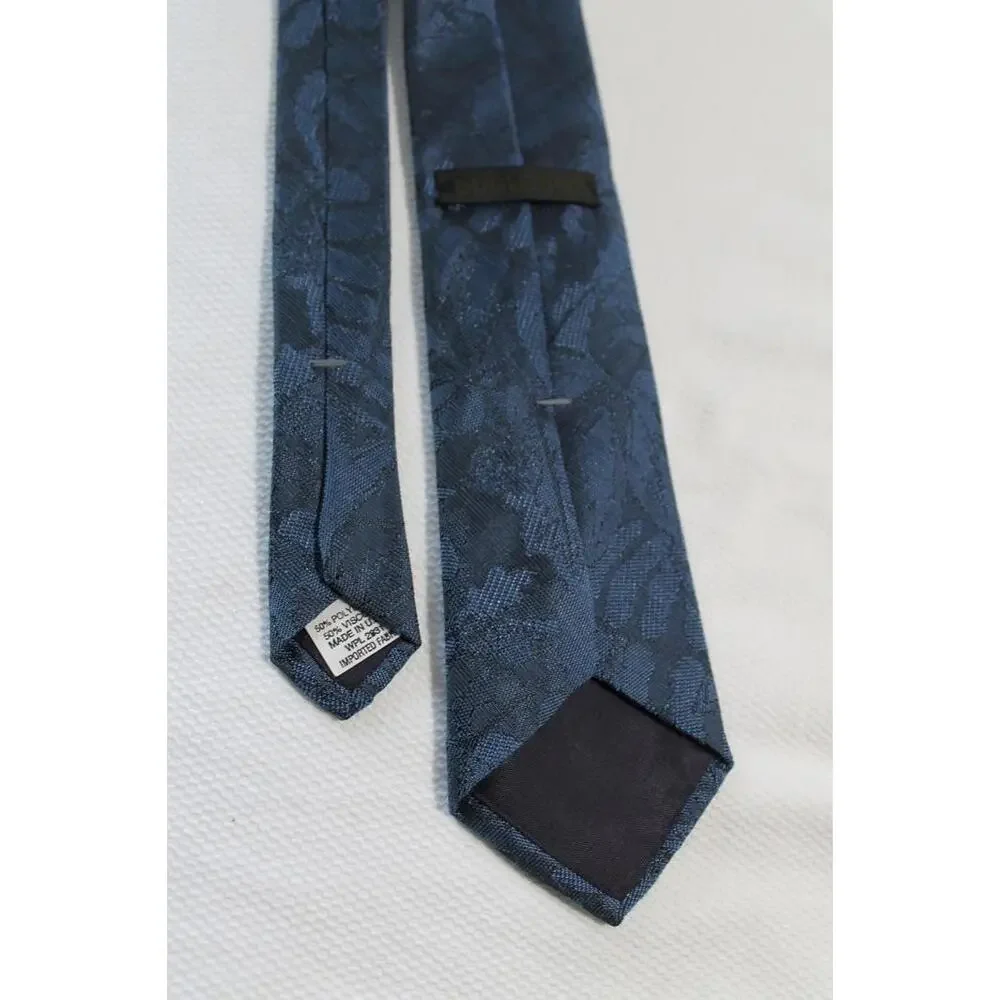 80s BUGLE BOY Hipster Skinny Boys Necktie, Blue Jacquard, 2.75 X 53